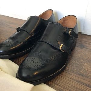 New, Never Worn Portuguese Leather Loafers with Monk Strap in Black, Size 38